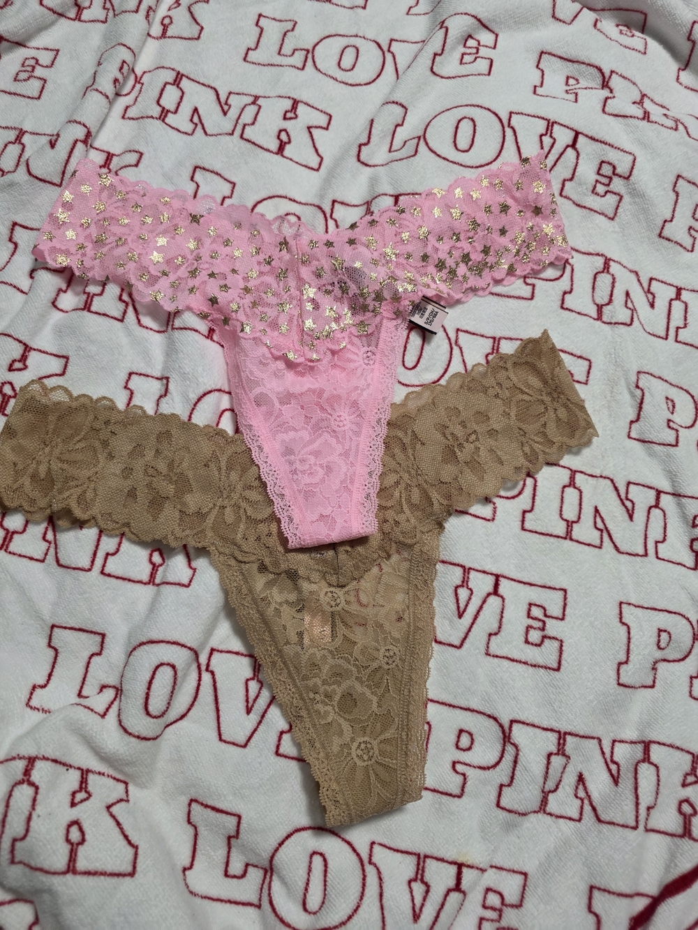 NWT Lace Thong Panties - Pink & Tan - Victoria's Secret
